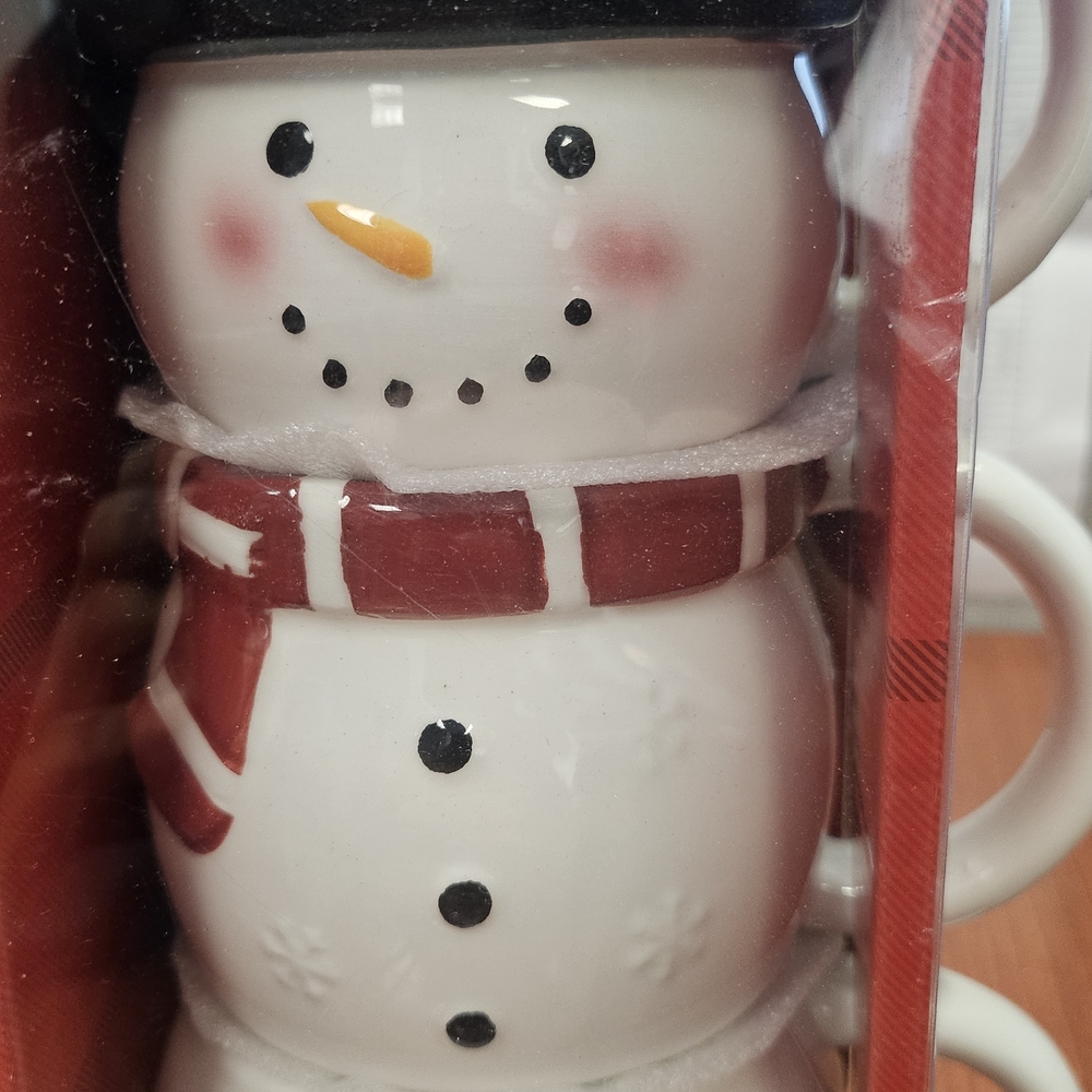 Charming Snowman Mug Set - Black, Red, and White